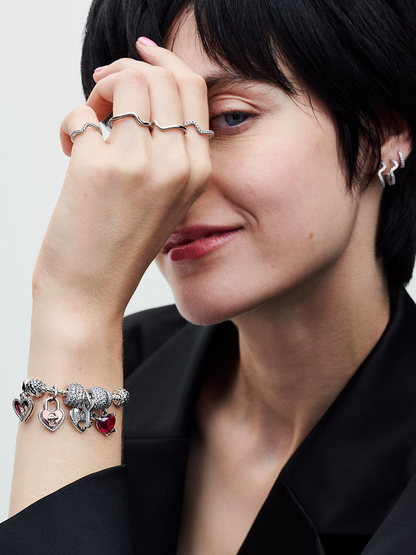 Pandora Bracciale Maglia Geometrica con Chiusura Moschettone a Cuore